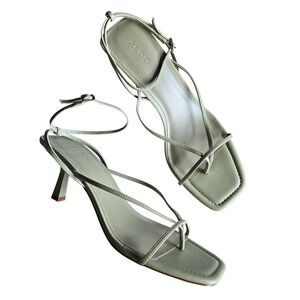 Aldo Sage Green Strappy Kitten Heel Sandals Size 9.5 Square Toe Minimal Chic
